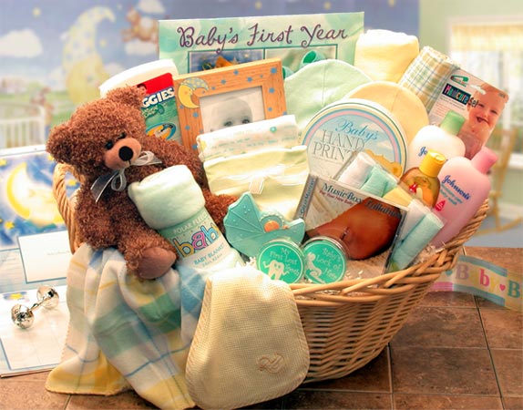 Deluxe-Welcome-Home-Precious-Baby-Basket'Yellow'Teal